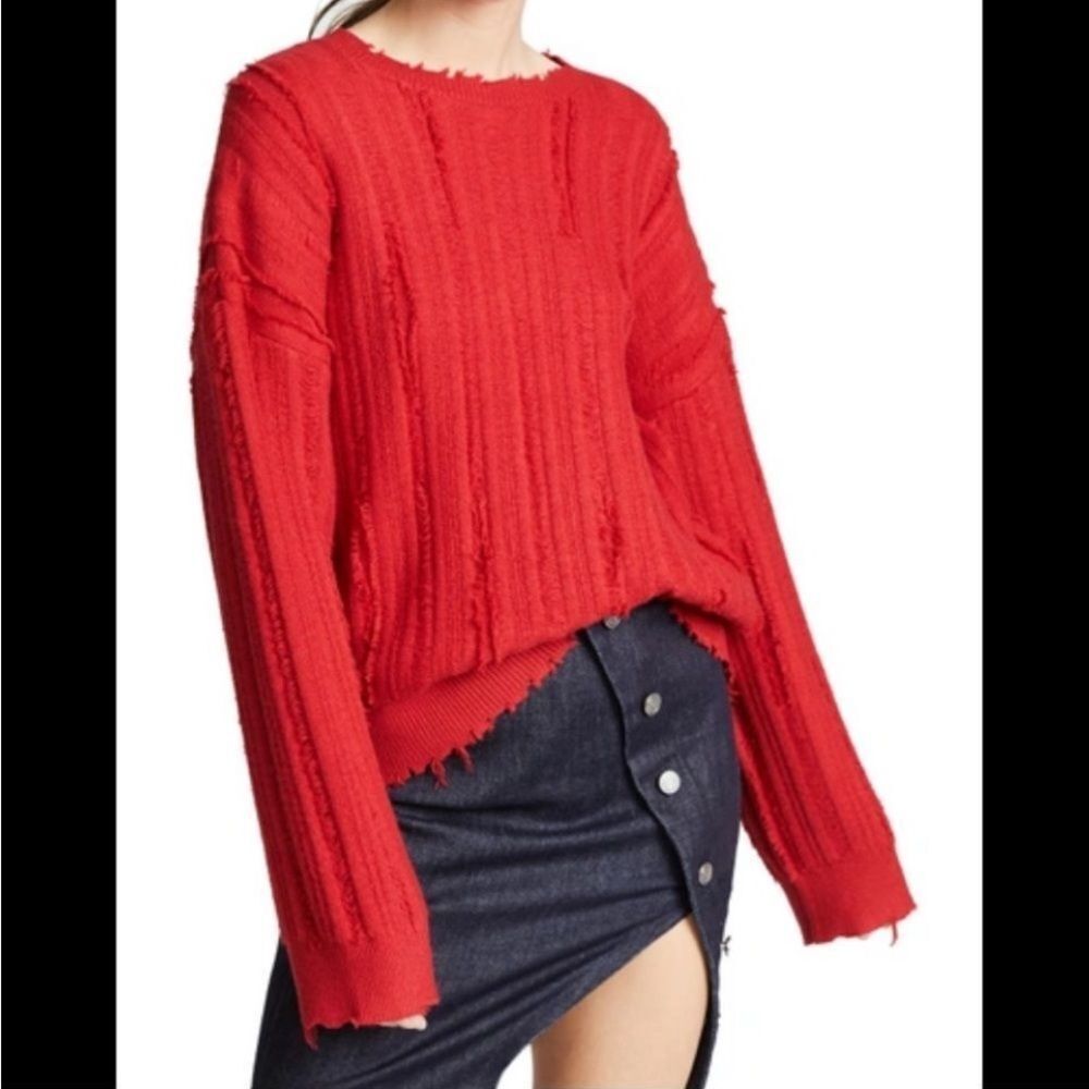 RtA Emmet Sweater Distressed Crewneck Cherry Pullover Knit Grunge Red Size XS